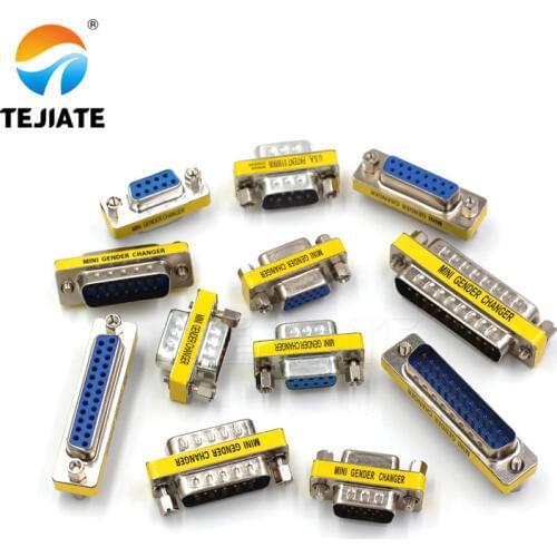 2pcs DB9 DB15 DB25 DB37 9/15/25/37 pin female to female/male to male RS232 serial port com CONNECTOR Mini Gender Changer adapter