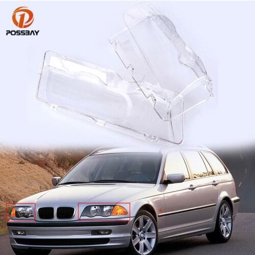 POSSBAY 1 Pair Car Headlight Transparent Cover Headlamp Lens Case for BMW 3 Series E46 Sedan/Wagon 1998-2002 4D Pre-facelift