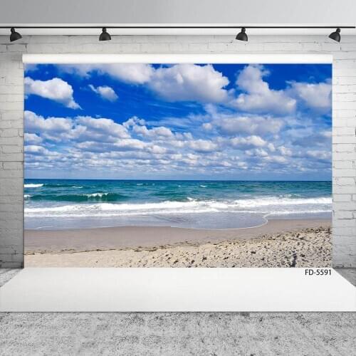 White Clouds Sea Beach Photographic Backdrop Vinyl Cloth Scenic Background Photo Studio for Baby Children Portrait Photophone