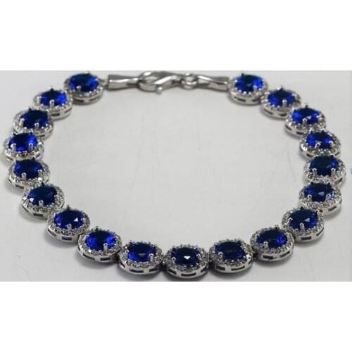 925 Sterling Silver Bracelet With Round Navy Blue Stone Wear Elegant Gorgeous