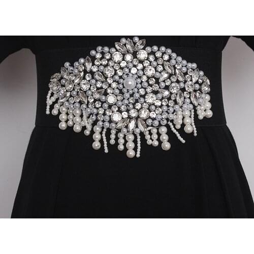 Brand Design Rhinestone Beaded Waist Belt for Women Geometric Crystal Waistband Elastic Waist Corset Strap Wide Femme Ceinture