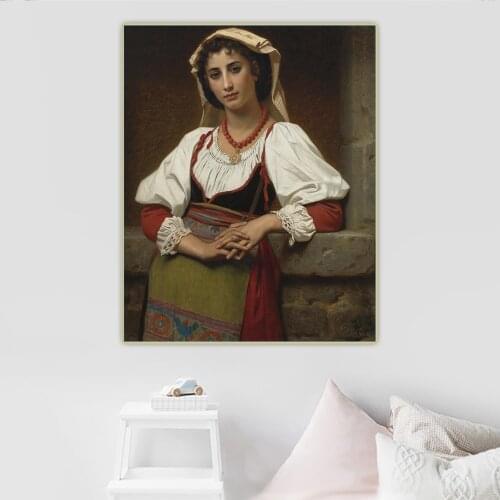Citon Hugues Merle《The Neapolitan Girl》Canvas Art Oil Painting Artwork Poster Picture Wall Background Decor Home Decoration