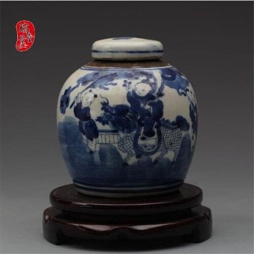 Jingdezhen Ancient Porcelain Qing Qing Hua Ying Drama Covered Cans and Tea Cans