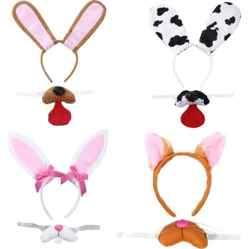 Kids Birthday Party Hair Hoop Cute Cartoon Animal Hair Band Christmas New Year Cosplay Headband with Mouth Set Funny Photo Props