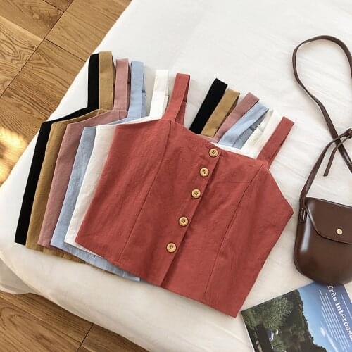 HELIAR Buttoned Up Spaghetti Tops Women Solid Vest Crop Top Sexy Camisole Fem Camis 2020 Summer Spaghetti Camis Women