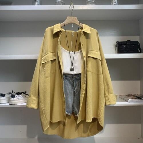 Cotton 100% Women Shirts Autumn New 2021 Turn-Down Collar Pocket Long-Sleeved Loose Casual All Match Female Outwear Coats Tops