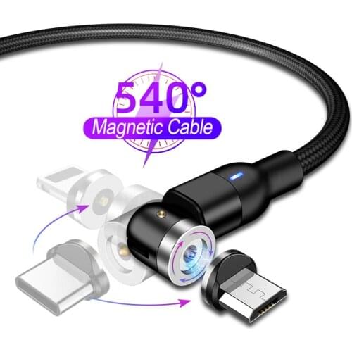 540 Degree Rotating LED Magnetic Wire Micro USB Fast Charging Cable For iPhone 12 XS XR Samsung Huawei Xiaomi USBC Charger Cable