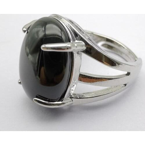 Natural Black Carnelian Stone Oval Bead GEM Finger Ring Size 8-9 Jewelry For Gift X274