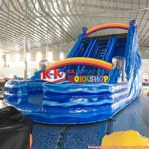 19'H Blue Marble Wet & Dry Slideway Pith Pool Bouncer Round Inflatable Water Slide For Sale
