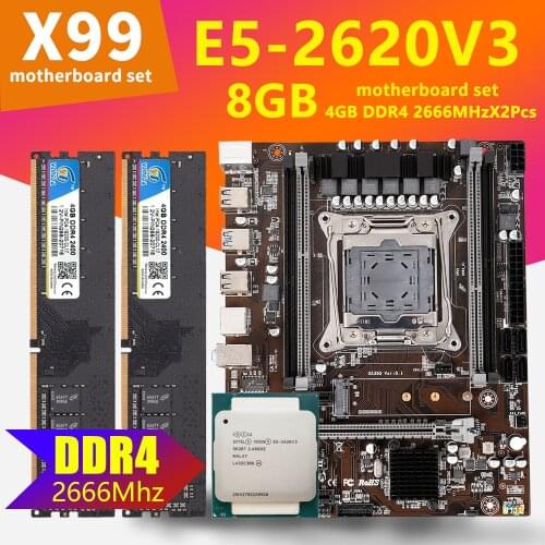 VEINEDA X99 ddr4 LGA2011-3 Motherboard Set With CPU Xeon E5 2620 V3 2pcs 4GB 2666MHz 8gb DDR4 Memory