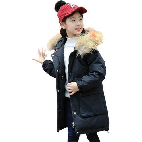 Girls fashion 2019 winter baby girl cloths large hair collar and hat thickened new warm childrens wear down jacket