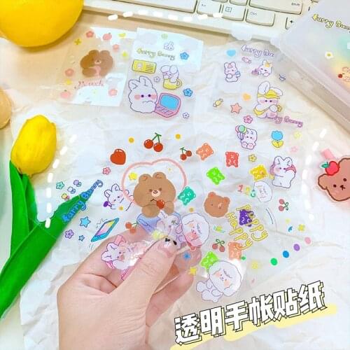 Cartoon Cute Bear Sticker Transparent PET Waterproof Sticker for Glass Mobile Phone Refrigerator Stationery Sticker