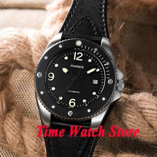 Parnis 43mm black dial sapphire glass black ceramic bezel 10ATM 21 jewels MIYOTA Automatic mens watch 427 relogio masculino