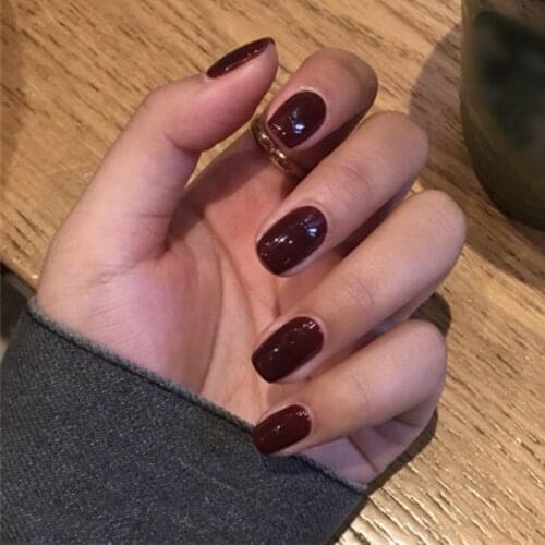 24pcs Round Wine Red Color Frosted Fake Nails Patch Finished Nail Wearable Disassembling Finger Manicure Slice DL