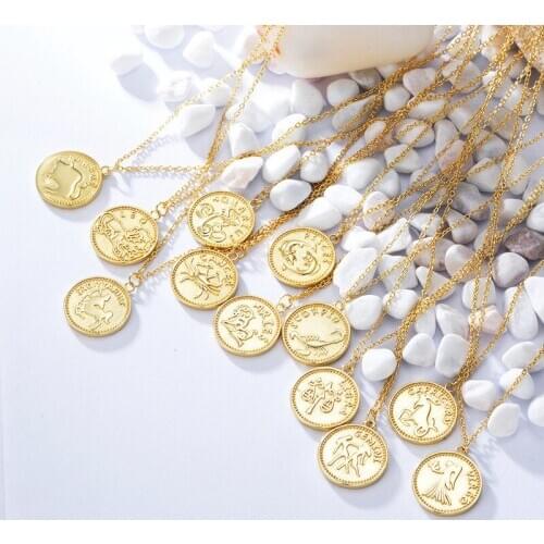 Fine 925 silver jewelry pendant necklaces for women Twelve constellations the zodiac round pattern pendants chain necklace gifts