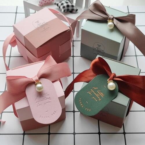 Gift Box Blue Gift Bags Pink Candy Box Packaging Paper Chocolate Boxes for Wedding Engagement Favors Baby Shower Birthday Party