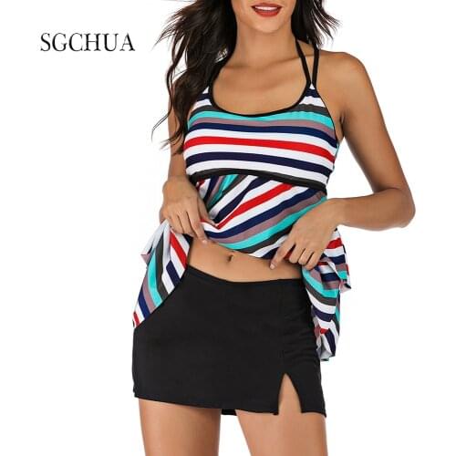 Plus Size Swimsuits For Women 4XL 5XL 6XL Striped Swimwear Coverup Set Split Skrit Sexy Ruffle Top Body Suit Two Piece Swimsuit