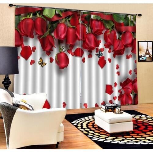 Luxury Blackout 3D Window Curtains For Living Room Bedroom red rose curtains wedding curtains