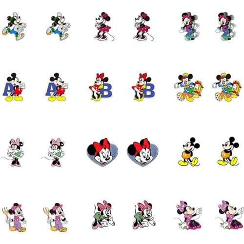 Disney Cartoon Minnie Mickey Play With Multi-pattern New Acrylic Earrings Epoxy Resin Clip Earring Ear Clip Jewelry