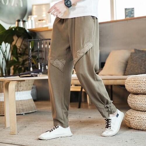Embroidery Men Harem Pants Vintage Trousers 2020 Mens Jogging Pants Cotton Linen Casual Sweatpants Male Big Size Streetwear 5XL