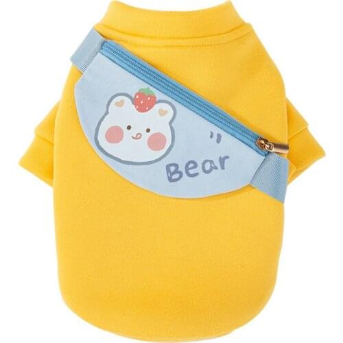 Cute Cartoon Pet Dog Sport Leisure Sweater Coat Puppy Cat Two-legged Pullover Clothes With Bear Bag For Small Medium Dogs Cats