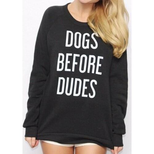 DOGS BEFORE DUDES Streetwear Hoodies Woman Plus Size Sweatshirts Female Long Sleeve Clothes Black O-neck Hoodies