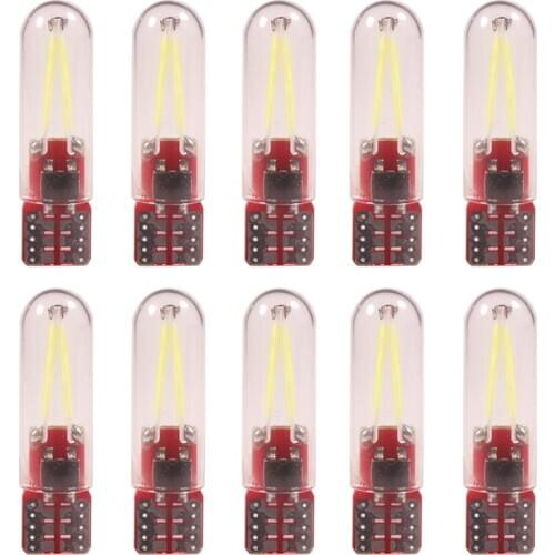 NHAUTP 10Pcs T10 W5W LED Filament Bulbs 194 168 WY5W COB Car LED Small Lights Side Marker Wedge Lamp 6000K 4300K Glass Shell 12V