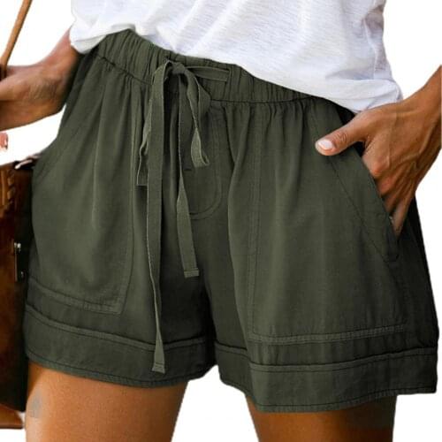Solid Color Shorts Women Elastic Drawstring Waist Woman Shorts Summer Casual Shorts Women Loose Shorts Plus Size Femme Shorts