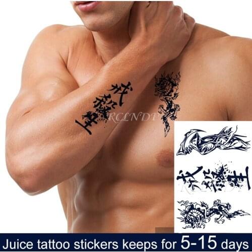 Waterproof Temporary Juice Ink Tattoo Sticker Dragon Chinese Words Cool Design Fruit Gel Long Lasting Tatto for Men Women