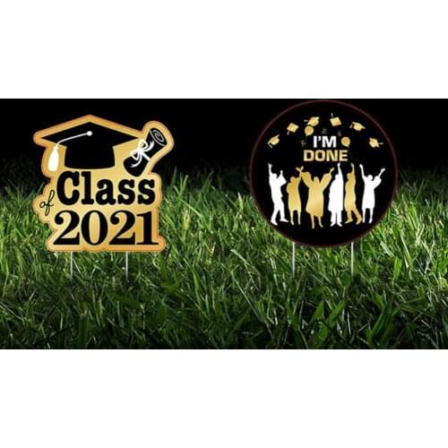 Yard Sign Happy Graduation Series Pattern Waterproof Composite Board Grassland Stake Celebration Party for Outdoor 2021