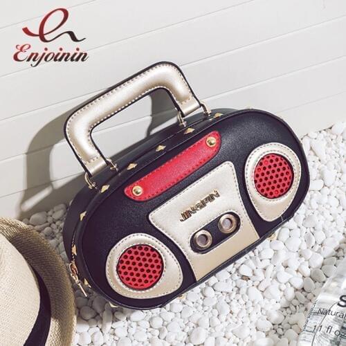 Fun personality fashion retro radio design ladies casual totes shoulder bag handbag female crossbody mini messenger bag flap