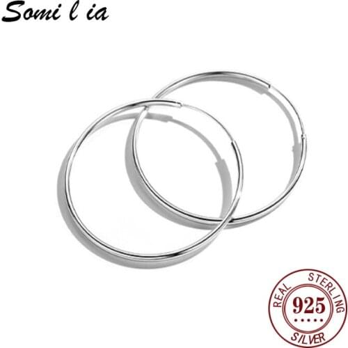 Somi l ia Big Hoop Earrings 100% 925 Sterling Silver Simple Round Earrings For Women Fashion Party Wedding Jewelry Birthday Gift