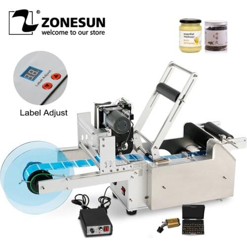 ZONESUN Semi Automatic Label Applicator Labeling Machine With Date Code Printer Bottle Labeller LT-50DT Transparent Sticker