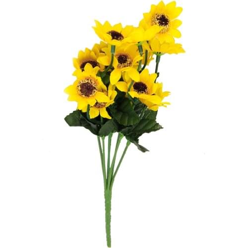 1 Bunch Yellow Artificial Flower Bouquet Plant With 14 Flower Heads