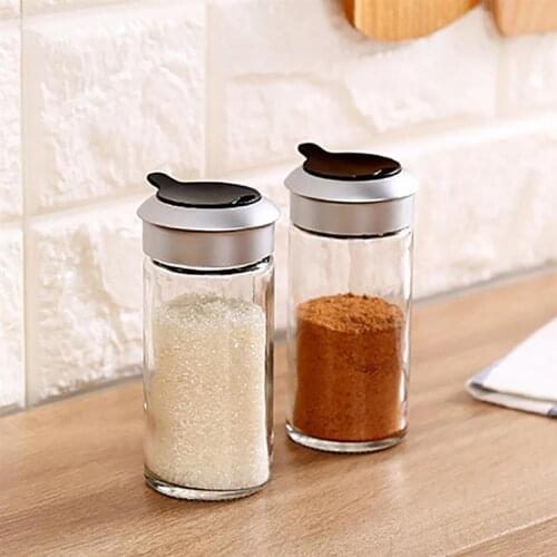 1pcs Transparent Glass Salt Sugar Bottle Kitchen Gadgets Spice Pepper Shaker Spice Jar Rotating Cover Seasoning Can