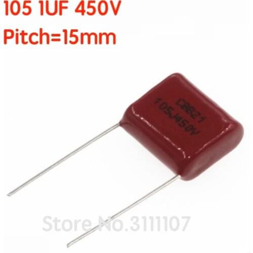 10PCS/Lot 105 1UF 450V pitch 15mm CBB Polypropylene film capacitor 105 1uF 450V 100%New