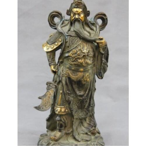 16 Chinese Classical bronze copper Lucky dragon Guan Gong Guan yu Warrior Statue