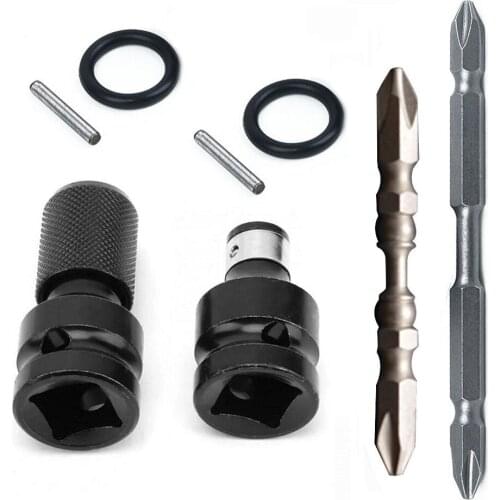 4Pcs Wrench Socket Adapter 1/2inch Square Drive To 1/4inch Hex Shank Socket Adapter Impact Tool Driver With Screwdriver Bit