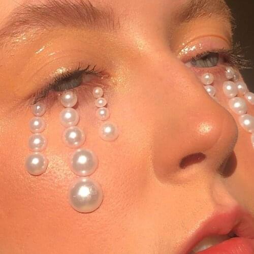 White Pearl Eyes Face Temporary Tattoo Gems Dots Beauty DIY Body Art Accessories Festival Decorations 3D Nail Rhinestones