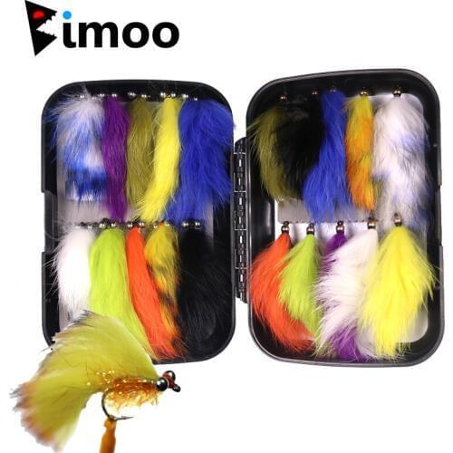Bimoo 20PCS/Box #4 Assorted Color Rabbit Fur Hare Strip Zonker Fly Sinking Bead Chain Head Streamer Premium Fishing Flies Combo