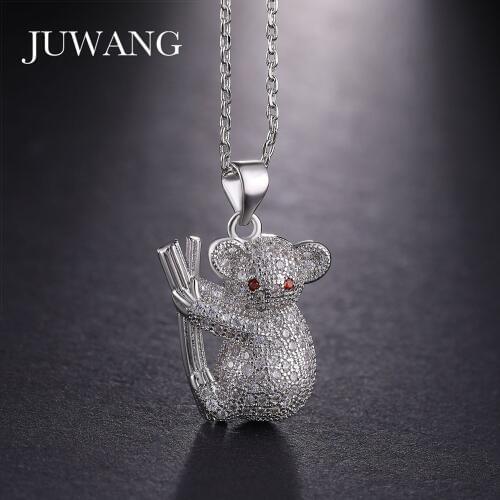 JUWANG Brand Cute CZ Koala Pendants Necklaces for Woman Gold Color Chain Choker Jewelry Wholesale