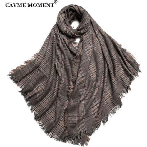 CAVME Plaid Wool Scarf Unisex Winter Warm Largue Size Pure Wool Scarves Wrap CUSTOM NAME 90*200cm