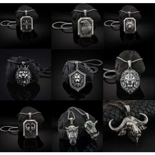 Vintage pure tin animal image chain necklace men zodiac element Jewelry on the neck pendant necklaces for women