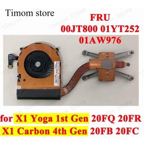 For X1 Carbon 4th Gen 20FB 20FC ThinkPad X1 Yoga 1st Gen 20FQ 20FR 100% Work Laptop CPU Heatsink Fan FRU 00JT800 01YT252 01AW976