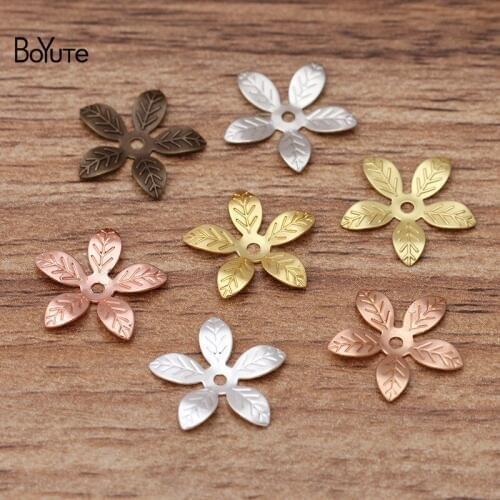 BoYuTe Jewelry Making Supplies 200Pcs 15MM Filigree Brass Diy Flower Bead Caps Charms