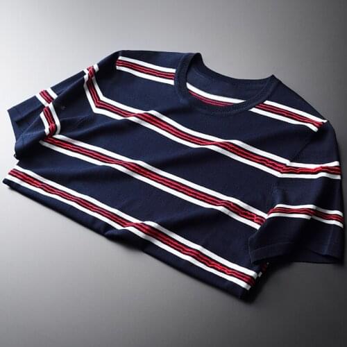 Classic Knitted Mens T-shirt Luxury 3d Stripe Short Sleeve Men T-shirts Plus Size 4xl Hight Quality Summer Round Collar Man Tee