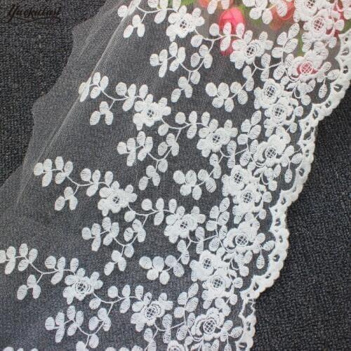 YACKALASI Cotton Lace Embroidered Appliqued 3D Floral Stiff Tulle Mesh Lace Fabrics Scalloped Sewing Apparel Trim 27CM