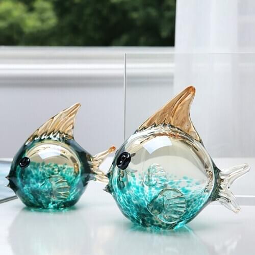 Customized Handmade Crystal Glass Handicraft Home Decoration Hotel Mixed Color Kiss Fish Ornaments Gifts