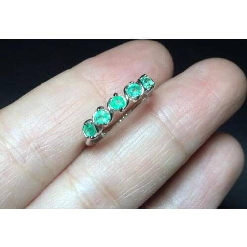 Natural emerald ring Free shipping 925 sterling silver 3mm 5pcs gemstone Fine jewelry