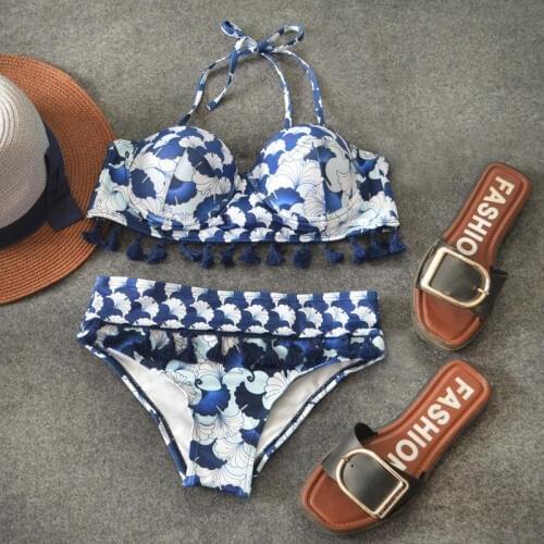 PREETEE Floral Print Bikini Sexy Push Up Swimwear Retro New Design Swimsuit Padding Bathing Suit Tassel Beachwear Swim suit